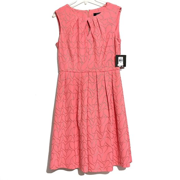 NWT Ellen Tracy Pink Coral Dress with Gold Shimmer Jacquard Design Fit and Flare - Picture 4 of 14